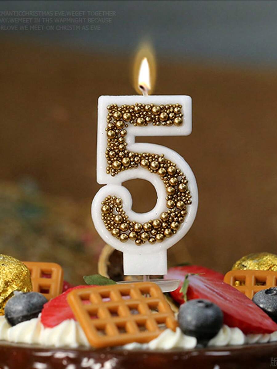 1件裝數字0-9生日蛋糕蠟燭,金色庭院球設計生日蛋糕裝飾氛圍用品 - 彩色 - 查看 1