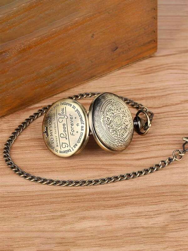 A Vintage-Style Commemorative Bronze-Gold Pocket Watch, Quartz Pocket Watch, Table Alarm Clock, Student Gift, Birthday Party Decoration, Home Decor, Waist Chain Gift, Birthday Present