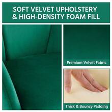 Butterslay 1PC Modern Velvet Vanity Accent Armchair - Gold Metal Legs Flower Shape Seat Flared Backrest, Space-Saving Floor-Protect Chair For Bedroom Living Room Small Space Makeup Room, White/Pink/Green/Gray/Black - 綠色 - 查看 4