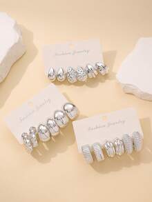 18-6 件优雅朋克 CCB 水滴、不对称三角形环状耳环套装、复古简约扭曲、几何折痕树脂耳环、时尚女性日常、派对、宴会和约会多功能珠宝 - 銀色 - 查看 6