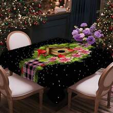 1/20 pièces Nappe de Noël, nappe de fond noir luxueuse avec motif de points rouges d'oiseaux, décoration d'ambiance de Noël, mise en place vibrante de table à manger, convient pour la cuisine, la table à manger, les fêtes, les pique-niques et les dîners en plein air