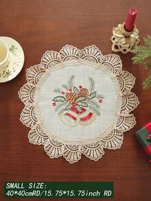 ABEST6522 Home&Living store 100% Polyester Vintage Christmas Linen Table Mat Set, With Candle And Bell Embroidery, Four-Sided Fan-Shaped Hollow Lace Trim, Holiday Decoration Placemats, Suitable For Christmas Dinner, Bridal Shower, Banquet, Kitchen Decor - Multicolor - View 12