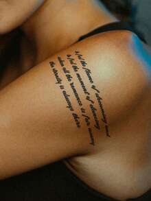 1pc Temporary Tattoo, Fashionable Artistic Text Phrase, Waterproof & Sweatproof, Unisex - Black - View 7