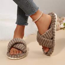 Womens Slippers Open Toe Indoor Memory Foam Slide Cross Band Outdoor - Brown - View 9