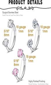 MODRSA Horseshoe Nose Ring 18g Silver Gold Nose Hoops For Women Half Hoop Earring Hoops Horse Shoe Daith Tragus Earring Hoop Helix Piercing Jewelry Double Gem Horseshoe Septum Ring 18gauge 8mm