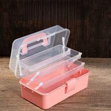 1 pieza Caja de almacenamiento de plástico de 3 capas, caja de almacenamiento multiusos, caja de herramientas plegable para el hogar, estuche portátil para manualidades, organizador de suministros de costura, caja de medicamentos