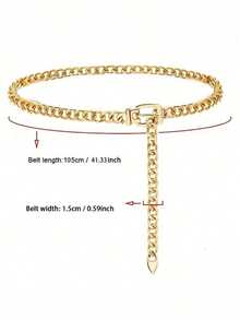 1pc Gold Metal Chain Belt, Fashion Women Waist Chain Jewelry Accessory Parties