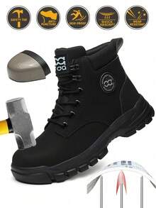 Steel Toe Shoes For Men & Women, Comfortable Anti-Impact, Anti-Puncture, Anti-Slip, Steel Toe Work Shoes In Black/Yellow, High-Top Anti-Pressure Boots For Construction, Warehouse, Gardening, Waterproof, Anti-Collision Shoes For Men & Women