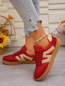 时尚女士休闲鞋，百搭平底派对鞋 - 紅色 - 查看 4