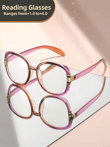 1 Pair Oval Large Frame Elegant Metal Decor Reading Glasses, Gentle Style For Women, Suitable For Reading, Writing, Computer Use, +1.0 To +4.0 - Transparent - View 25