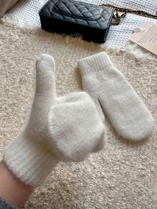 1 par de guantes sin dedos de mujer de unicolor, con forro térmico de conejo y doble capa de punto grueso, adecuados para fiestas, conducir, ciclismo, senderismo, correr y mantener el calor en clima frío - A - Ver 2