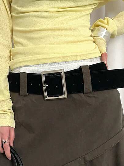 1 件女士黑色 PU 材质高品质收腰百搭中长连衣裙（配腰带）