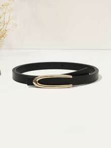 1pc Women's Adjustable Size Gold Buckle Belt, Suitable For Jeans, Casual Wear, Jackets, Skirts, Daily Use, Bohemian PU Leather Cross Grain Belt For Everyday Outings