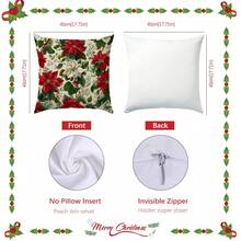 1 pieza Funda de cojín decorativa con flor navideña vintage, material de terciopelo suave impreso por un solo lado, tamaño 45*45CM, adecuado para decoración de habitación, sala de estar, sofá, fiesta, regalo de cojín decorativo