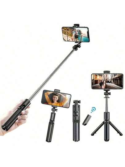 1pc Wireless Selfie Stick With Tripod, Remote Control, Phone Holder And Built-In Tripod, Suitable For Summer Vacation, Travel, Outdoor Activities, Live Streaming And Stable Recording