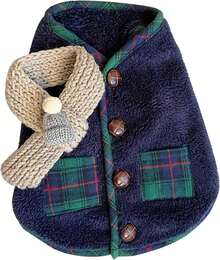 ZJchao Ropa de Invierno para Perros, Suéter para Perros Pequeños, Ropa para Mascotas, Caniche Pomeranian Bichon Frise, Jersey para Mascotas, Ropa para Gatos (S) - Azul (con bufanda) - Ver 5