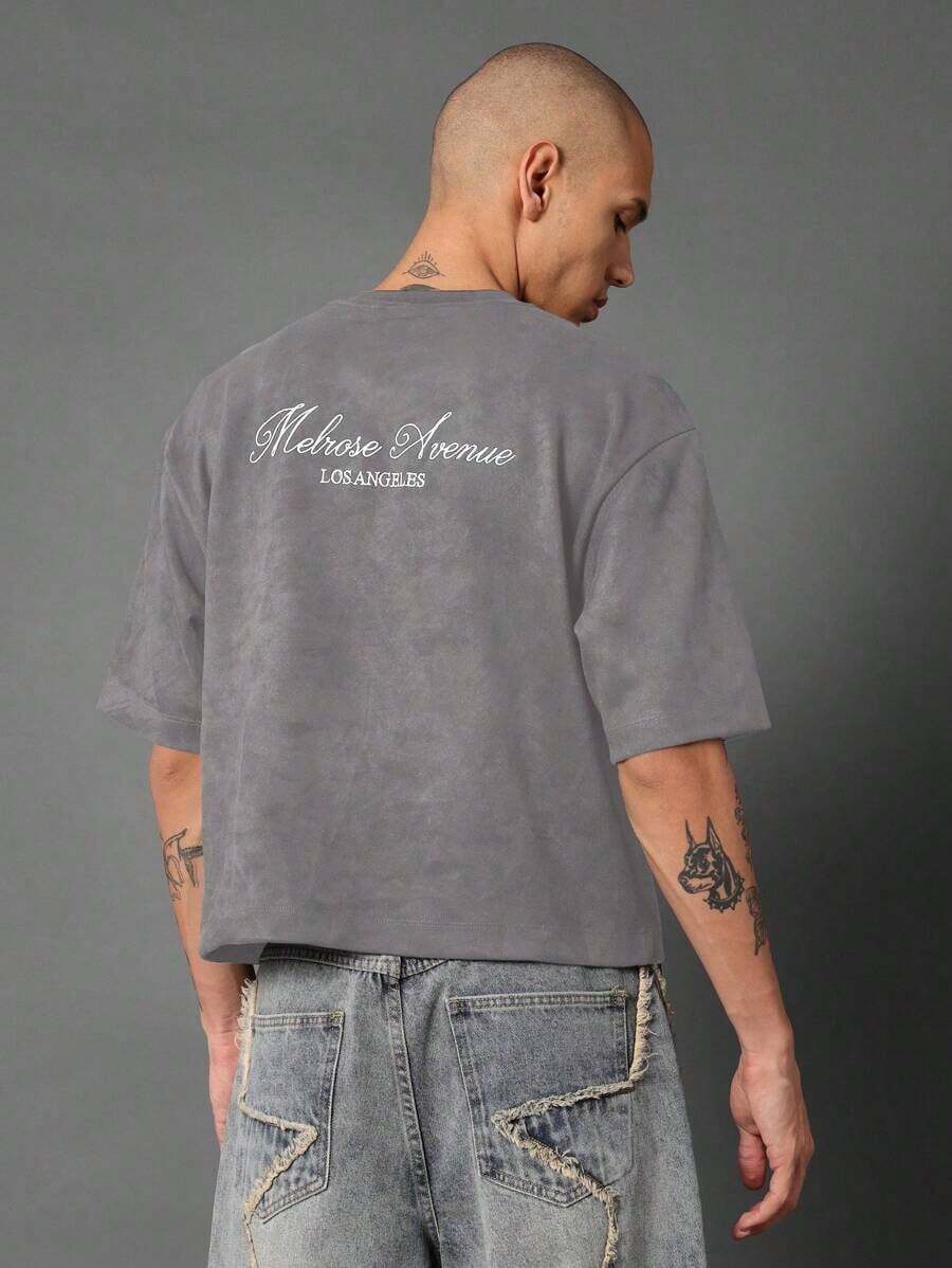Melrose Avenue Los Angeles Crop T-Shirt Urban Streetwear Script Logo Back Print Casual Summer Lightweight Top Boxy Style Hip Hop Fashion-Unisex-L91 - 灰色 - 查看 1