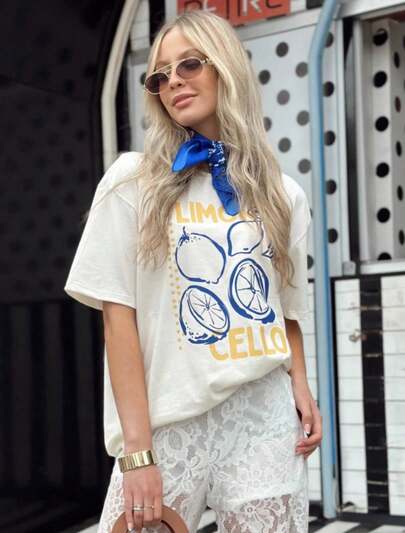 Camiseta Feminina Gola Redonda Estampa LIMONCELLO Blusa em Algodão Premium