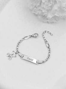 1pc Personalized Engraved Name/Date Stainless Steel Adjustable Charm Bracelet - Multicolor - View 3