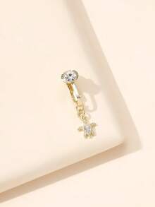 1pc Zirconia Fake Belly Button Ring, Suitable For Everyday Wear - Yellow Gold - View 1