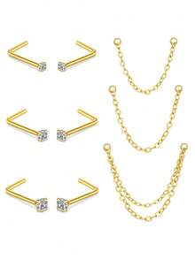 AVYRING 9 件 DIY 18/20 克钻石 CZ 鼻环 1.5 毫米 2.5 毫米 3 毫米 CZ 鼻钉带链不锈钢鼻穿孔饰品鼻环耳钉银金色 - 多色3 - 查看 15