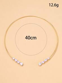 Kalung Berlian Imitasi Berbentuk Tetesan Air dari Stonefans Fashion, Kalung Lilitan Kerah Terbuka Minimalis dengan Cincin Logam untuk Wanita - Emas - View 4
