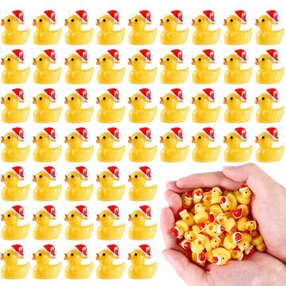 20 件迷你树脂圣诞鸭子雕像，微型小鸭子戴圣诞帽小动物装饰品，适用于 DIY 仙女花园、圣诞家居装饰、微景观工艺品、圣诞礼品袋填充物派对礼物装饰，完美的生日礼物