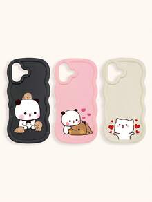 Cute Panda Novelty 3pcs Dopamine Themed Phone Cases, Cute Cartoon Panda, Bear, Cat Print Phone Case Set, New Wavy Macaron Design Phone Covers, Phone Protective Cases Compatible With IPhone Spring Gift,International Version, Not The Domestic Version - Multicolor - View 52