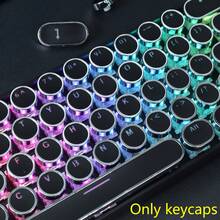 104 Keys Full Size Keycaps With Numeric Keypad, Retro Steampunk Typewriter Style Round Electroplated Keycaps In Black, White, Pink, Blue, Lipstick Red, Translucent Characters, Compatible With MX Switches, 6.25U Spacebar Size, Suitable For 61/87/104/108 Keys Mechanical Keyboards, Comes With Keycap Puller Tool (Keycaps Only, Keyboard Not Included)