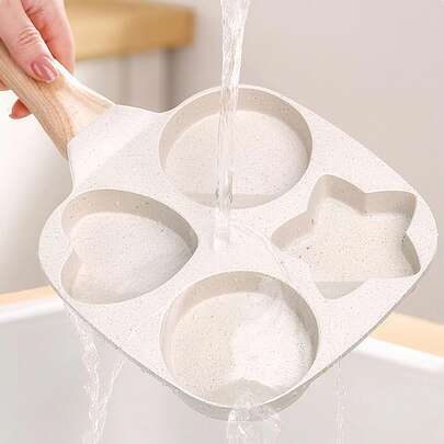 Non-Stick Enlarged Omelette Pan 3 In 1 Breakfast Pan Mini Burger Pan, Non-Burning Raised Handle, Multi-Purpose, Beautiful And Practical.Hamburger Skillet, Household Nonstick Skillet, Nonstick Skillet For Frying Eggs, Egg Burger Pan With Wooden Handle, Omelette Pan, Nonstick Omelette Steak, Ham Omelette, Breakfast Maker (3 And 4 Holes)