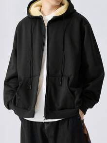 Men Plus Hooded Long Sleeve Jacket, Thermal Lined Thick Jacket, Suitable For Winter