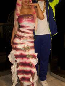 Women Summer Long Bandeau Dress Off Shoulder Strapless Slim Striped Tube Top Dress