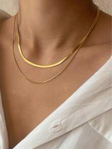 2pcs Minimalist Layered Necklace Set, Delicate Snake Bone Chain Necklace, Chic Clavicle Chain Necklace, Design