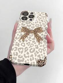 Bow-Knot 1pc Leopard Print Bow Design PC Glossy Protective Phone Case Compatible With Iphone 11, 12, XR, 13, 13 Pro, 13 Pro Max, 14, 14 Pro, 14 Pro Max, 15, 15 Pro, 15 Plus, 15 Pro Max, 16, 16 Pro, 16 Plus, 16 Pro Max, 16e