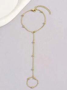 1pc Minimalist Gold Beaded Chain Midi Finger Ring Bracelet For Women - Elegant Stackable Hand Jewelry Gift Set - Boho Adjustable Ring Bracelet For Party Wedding Daily Wear Finger Ring Bracelet Charm Bracelets For Women - Gold - 查看 4