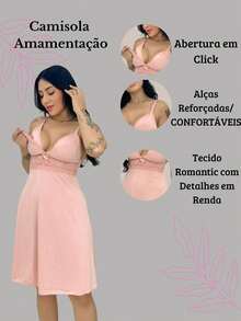 Kit 02 Camisolas Amamentação Pós Parto Detalhes Em Renda Saída Maternidade Gestante. AZUL MARINHO E VINHO. - Multicolorido - Visão 8