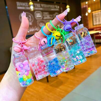 Random Color Creative Drifting Bottle Glow Bubble Bead Liquid Quicksand High Bottle Keychain Pendant Plush Doll Small Gift Couple Backpack Decoration