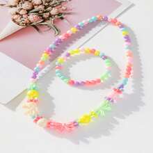 Conjunto Infantil de Colar e Pulseira com Contas Coloridas -