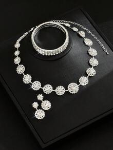 4件套波点复古新娘首饰套装：项链、耳环、手链，适合感恩节和情人节佩戴 - 銀色 - 查看 5