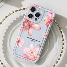 1 pièce Étui de téléphone souple en TPU transparent avec impression en anglais de fleur d'hibiscus rose et perle, compatible avec les séries 16 15 14 13 12 11 XS XR X 8 7 Plus Pro Max Mini, cadeau de vacances, anniversaire, pour petite amie, petit ami, ami ou vous-même - Transparent - Voir 5