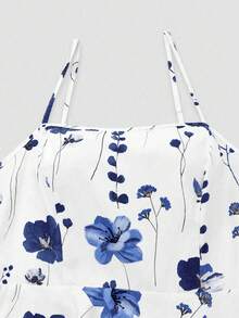 女士优雅豹纹吊带连衣裙，束腰针织开衫套装 - 寶藍色 - 查看 3