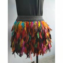 Festival Carnival Party Dance Feather Skirt Bar Jazz Multi-Color Irregular Dance Skirt Gothic Style Halloween Feather Mini Skirt, Elastic - Waist Feather Skirts In Teal, Black, Red And Blue For Halloween Costume, Party, Dance