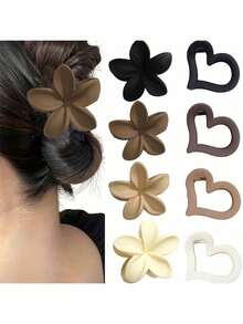 4/1pc Elegant Solid Color Matte Flower Hair Claw Clips, Milk Tea Sweet Freesia Flower Hair Claw,Fashionable Non-Slip Hair Grippers, Hair Claw For The Back Of The Head. Suitable For Women And Daily Wear,Comfortable And Lightweight Elegant Hair Accessories Elegant Hair Clips Winter Hair Clutch