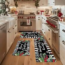 1/2/3pcs Farmhouse Christmas Kitchen Rugs - Soft, Stain-Resistant, Waterproof, Non-Slip, Absorbent, Memory Foam, Machine Washable, Anti-Fatigue, Suitable For Living Room, Bedroom, Hallway, Bathroom, Sink, Laundry Room Decor, Featuring Joyful Striped Pattern - Multicolor - View 18