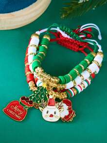 4pcs/1pc Christmas-Themed Bracelet Set, Handmade Santa Claus Pendant, Suitable For Christmas Holiday Gifts, Party Dress-Up Accessories.