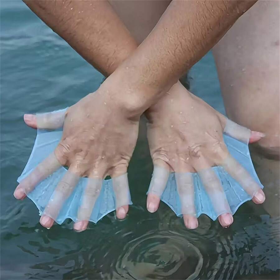1pc Silicone Mesh Finger Gloves For Enhanced Swimming Speed & Strength - Ideal Training Gear, Pair Of Hand Fins, Fit, Lightweight & Durable Swim Equipment, Speed Enhancement Gloves | Webbed Hand Design | Silicone Swim Gloves Adult Swimming Paddle Palm Children Frog Handwebs, Swimming Gear - 淺藍色 - 查看 1
