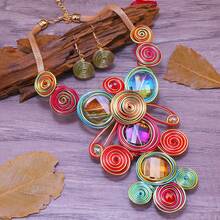 Pingente multicamadas exagerado feito à mão, tecido pesado, europeu e americano, africano, boêmio, do Oriente Médio, vintage, moda, fio de alumínio, acrílico, colar de cristal de vidro e brincos para festa, feriado
