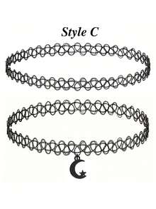 2pcs/Set Necklace Set, 90s Style Accessories For Women & Teenage Girls, Black & White Yin Yang Pendant Charm, Elastic Jewelry Gift - Black - View 8