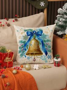 1 pieza/4 piezas Funda de almohada de lino con estampado de árbol de Navidad y duende regalo, 17.7*17.7 pulgadas/45X45cm, funda de cojín decorativa para habitación, dormitorio, sofá, sin relleno de almohada