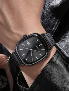 1pc Men's Quartz Watch, Simple And Casual, With Date Display, Strap Non-Adjustable, Men's Gifts, Suitable For Father's Day, Back To School Season Gifts And Daily Wear, Box Not Included - Black - View 6